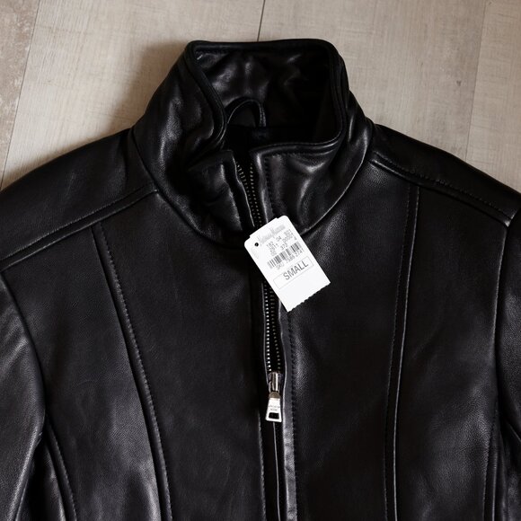 Girls Black Leather Belted Jacket Designer Andrew Marc Size Small NWT - Picture 5 of 6